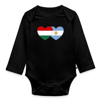 Hungary Argentina Flag Heart - Organic Longsleeve Baby Bodysuit - black - Front