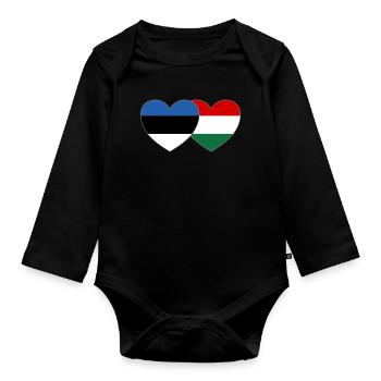 Estonie Hongrie Drapeau Cœur - Body Bébé bio manches longues - noir - Devant