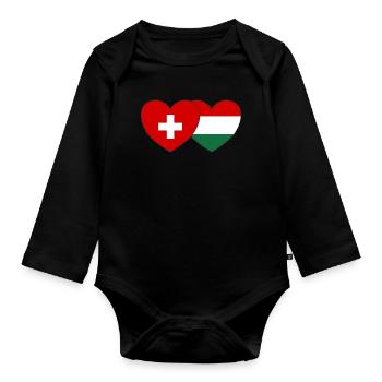 Suisse Hongrie Drapeau Cœur - Body Bébé bio manches longues - noir - Devant