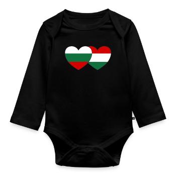 Bulgarien Ungarn Flagge Herz - Baby Bio-Langarm-Body - Schwarz - Vorne