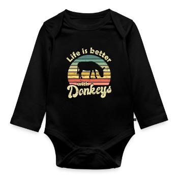 Esel - Baby Bio-Langarm-Body - Schwarz - Vorne