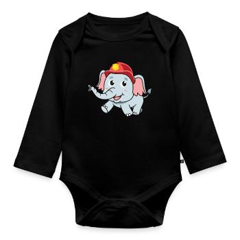 Sweet Elephant Fire Brigade - Organic Longsleeve Baby Bodysuit - black - Front