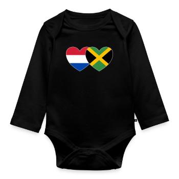 Holland Jamaica Flag Heart - Organic Longsleeve Baby Bodysuit - black - Front
