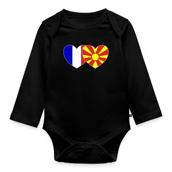 France Macedonia Flag Heart - Organic Longsleeve Baby Bodysuit - black - Front