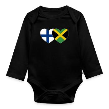 Finland Jamaica Flag Heart - Organic Longsleeve Baby Bodysuit - black - Front