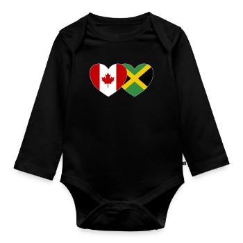 Canada Jamaica Flag Heart - Organic Longsleeve Baby Bodysuit - black - Front