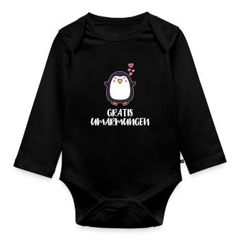 Süß Pinguin Statement Herz Tier Vogel Arktis - Baby Bio-Langarm-Body - Schwarz - Vorne