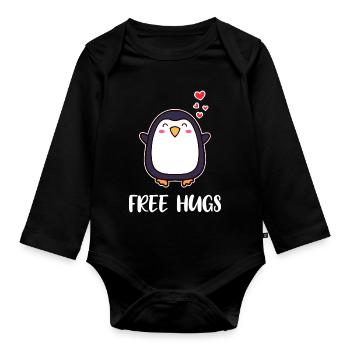 Animal Cute Penguin Heart Statement Seabird South Pole - Organic Longsleeve Baby Bodysuit - black - Front