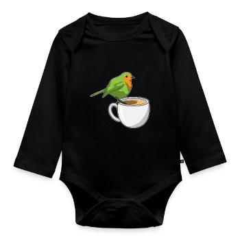 Vogel Kaffee Tasse - Baby Bio-Langarm-Body - Schwarz - Vorne