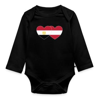 Egypt Austria Flag Heart - Organic Longsleeve Baby Bodysuit - black - Front