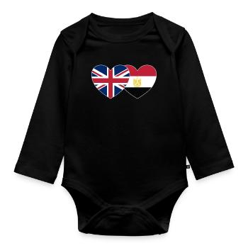 Grande-Bretagne Égypte Drapeau Coeur - Body Bébé bio manches longues - noir - Devant