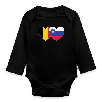 Belgien Slowenien Flagge Herz - Baby Bio-Langarm-Body - Schwarz - Vorne