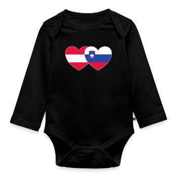 Österreich Slowenien Flagge Herz - Baby Bio-Langarm-Body - Schwarz - Vorne