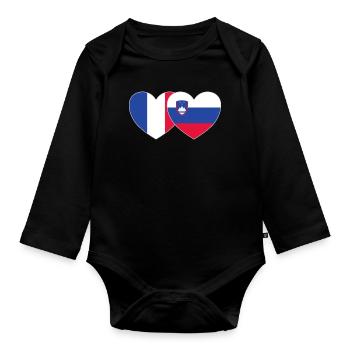 France Slovenia Flag Heart - Organic Longsleeve Baby Bodysuit - black - Front