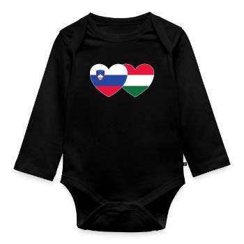 Slovenia Hungary Flag Heart - Organic Longsleeve Baby Bodysuit - black - Front