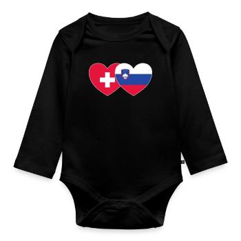 Suisse Slovénie Drapeau Cœur - Body Bébé bio manches longues - noir - Devant