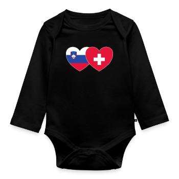 Slovénie Suisse Flag Heart - Body Bébé bio manches longues - noir - Devant