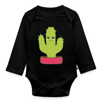 Kawaii Cactus Kawaii Chibi Kawaii Manga - Body Bébé bio manches longues - noir - Devant