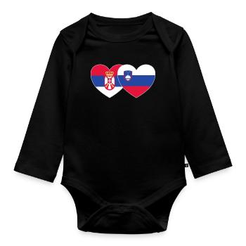 Serbien Slowenien Flagge Herz - Baby Bio-Langarm-Body - Schwarz - Vorne