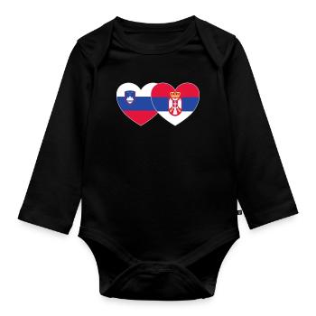 Slovenia Serbia Flag Heart - Organic Longsleeve Baby Bodysuit - black - Front