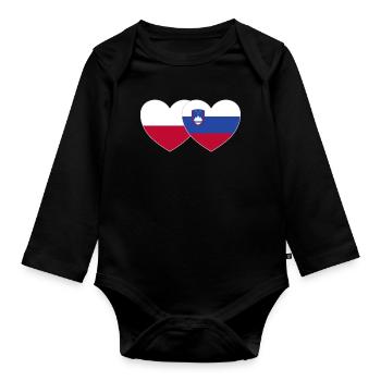 Poland Slovenia Flag Heart - Organic Longsleeve Baby Bodysuit - black - Front
