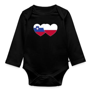 Slowenien Polen Flagge Herz - Baby Bio-Langarm-Body - Schwarz - Vorne