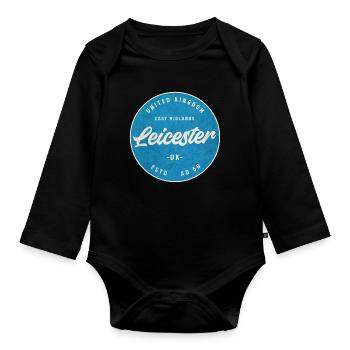 Leicester UK Vintage Circle Logo - Organic Longsleeve Baby Bodysuit - black - Front