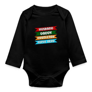 Fête des Pères Papa Papa Papa Papa Papa Papa - Body Bébé bio manches longues - noir - Devant