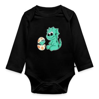 Dinosaurs with Baby Dinosaurs - Organic Longsleeve Baby Bodysuit - black - Front