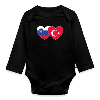 Slovenia Turkey Flag Heart - Organic Longsleeve Baby Bodysuit - black - Front