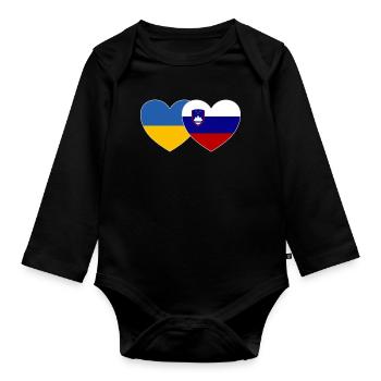 Ukraine Slowenien Flagge Herz - Baby Bio-Langarm-Body - Schwarz - Vorne
