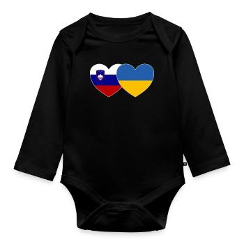 Slovenia Ukraine Flag Heart - Organic Longsleeve Baby Bodysuit - black - Front