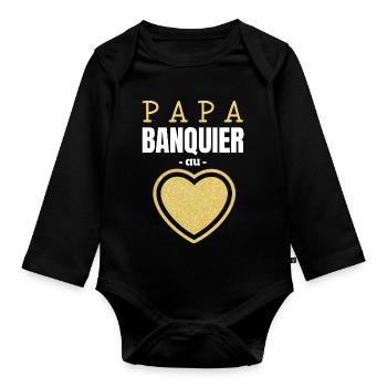 Papa Banquier au Cœur d'Or - Body Bébé bio manches longues - noir - Devant