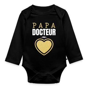 Papa Docteur au Cœur d'Or - Body Bébé bio manches longues - noir - Devant