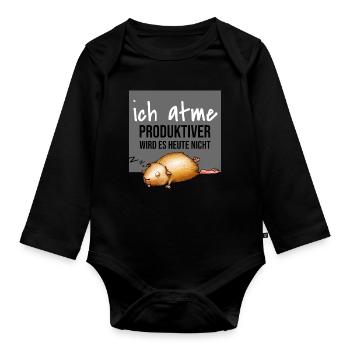 Faules Tierchen Ich atme produktiver wirds nicht - Baby Bio-Langarm-Body - Schwarz - Vorne