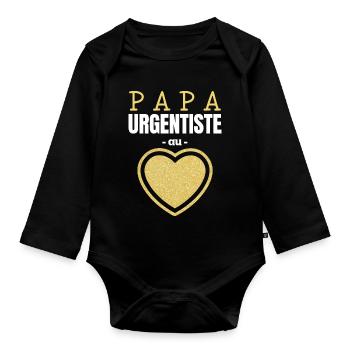 Papa Urgentiste au Cœur d'Or - Body Bébé bio manches longues - noir - Devant