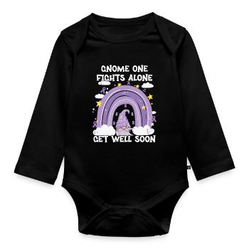 Gnome One Fights Alone Cancer Awareness - Organic Longsleeve Baby Bodysuit - black - Front