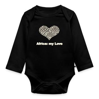 Leopardenmuster Herzmotiv , my love, afrikanische - Baby Bio-Langarm-Body - Schwarz - Vorne