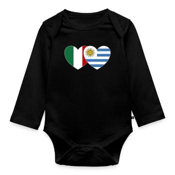 Italie Uruguay Drapeau Coeur - Body Bébé bio manches longues - noir - Devant