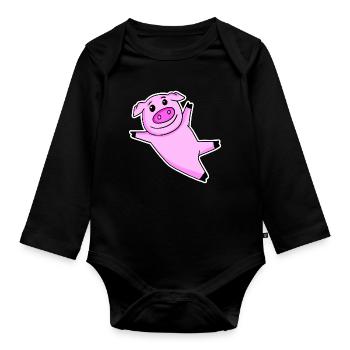 Pig Cute - Organic Longsleeve Baby Bodysuit - black - Front