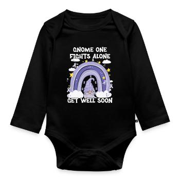 Gnome One Fights Alone Stomach Cancer - Organic Longsleeve Baby Bodysuit - black - Front