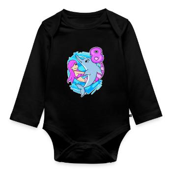 8ème anniversaire Fille de 8 ans Sirène - Body Bébé bio manches longues - noir - Devant