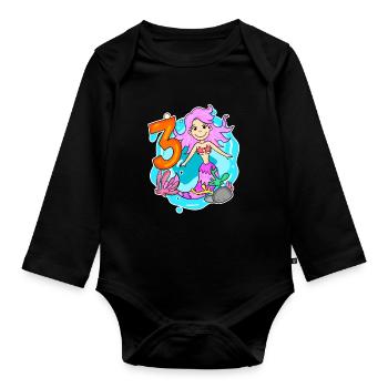 Mädchen 3 Jahre alt 3. Geburtstag Meerjungfrau - Baby Bio-Langarm-Body - Schwarz - Vorne