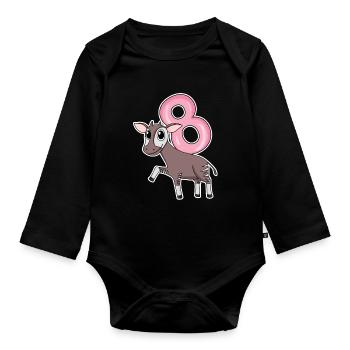 Fille de 8 ans Okapi cadeau de 8ème anniversaire - Body Bébé bio manches longues - noir - Devant