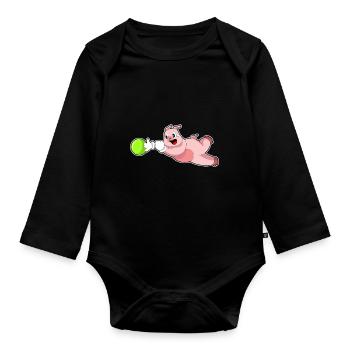 Boule de bowling de cochon - Body Bébé bio manches longues - noir - Devant