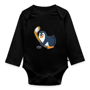 Pinguin Eishockey Eishockeyschläger - Baby Bio-Langarm-Body - Schwarz - Vorne