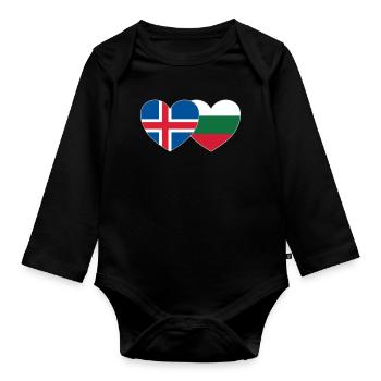 Islande Bulgarie Flag Heart - Body Bébé bio manches longues - noir - Devant