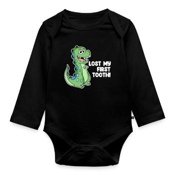Dino Zahnlücke Kleinkind Milchzahn - Baby Bio-Langarm-Body - Schwarz - Vorne