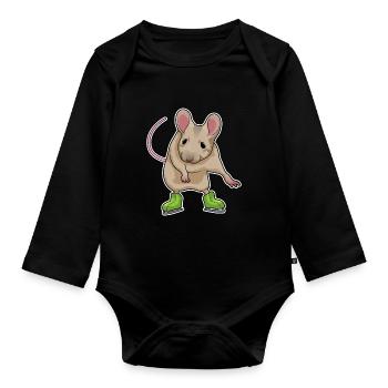 Mouse Ice Skating Skates - Organic Longsleeve Baby Bodysuit - black - Front