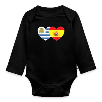 Uruguay Spain Flag Heart - Organic Longsleeve Baby Bodysuit - black - Front